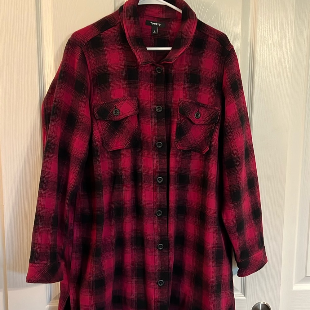 Torrid Tunic Length Flannel Jacket